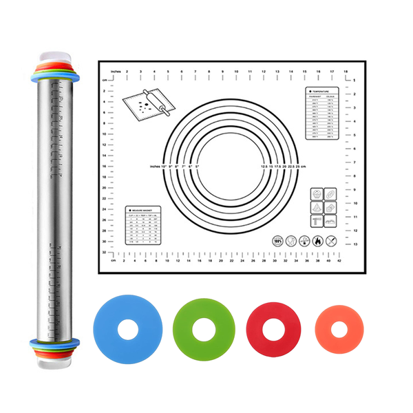 Hinotori Rolling Pin and Silicone Baking Pastry Mat Dough Kneading Stainless Steel
