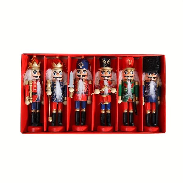 Set of 6 Wooden Nutcracker Figures For Holiday Home Decor