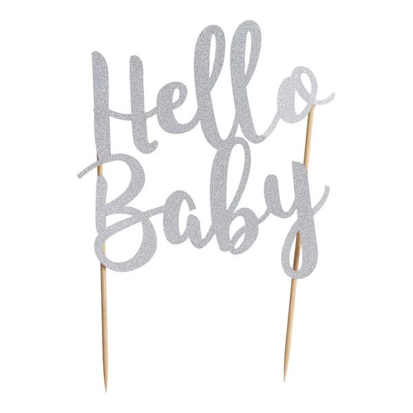 Mason Cash Cake Topper Hello Baby Silver