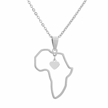 Silver Stainless Steel Love Africa, Heart in Africa Map Necklace Image