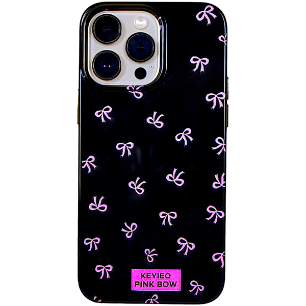 Shiney Black - Phone Case with Pink Bow Pattern - Iphone 14 Pro Max