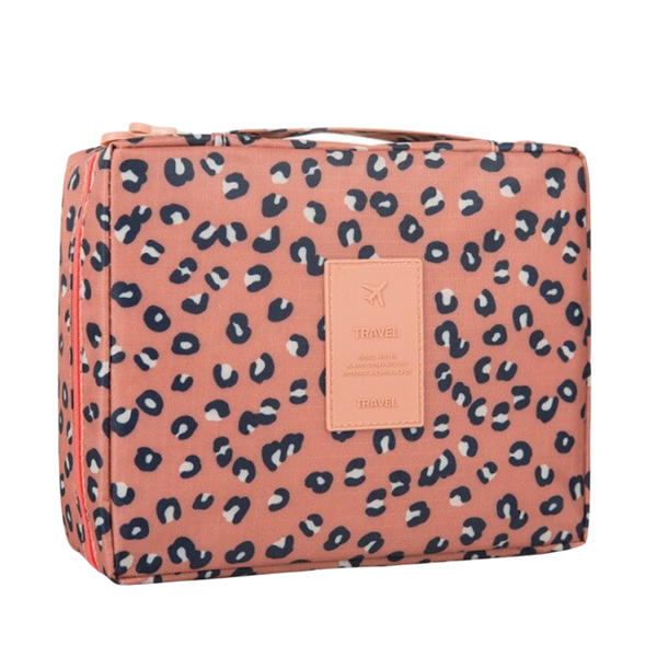 Water-Resistant Pink Leopard Travel Cosmetic and Toiletry Bag