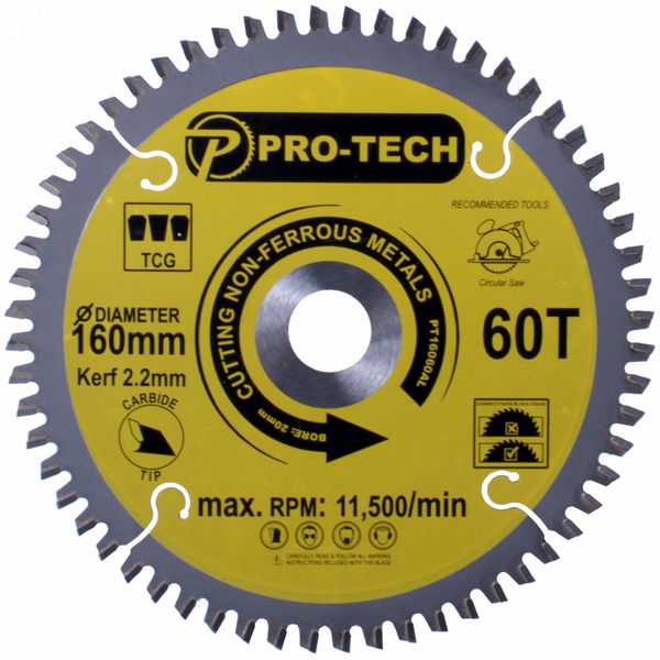 Pro-Tech - Saw Blade - 160x2.2x20x60T - Aluminium Professinal - 2 Pack