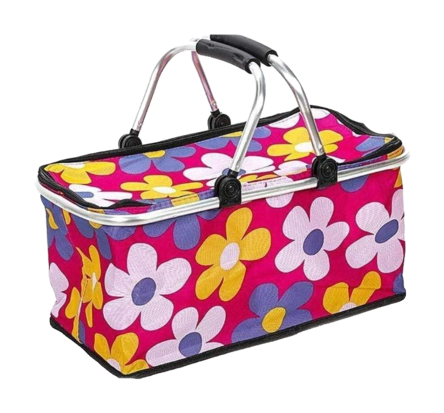 Large Bag Collapsible Picnic Basket - Pink Flowers