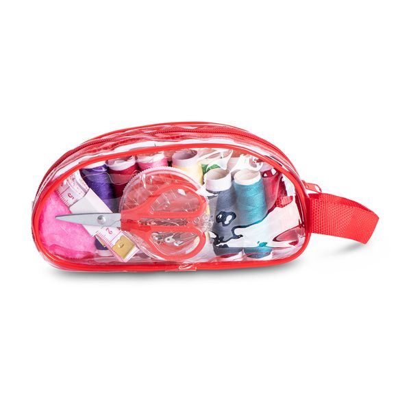 Sewing Set - Thread, Scissors, Needles, Measuring Tape &amp; Safety Pins - Bag