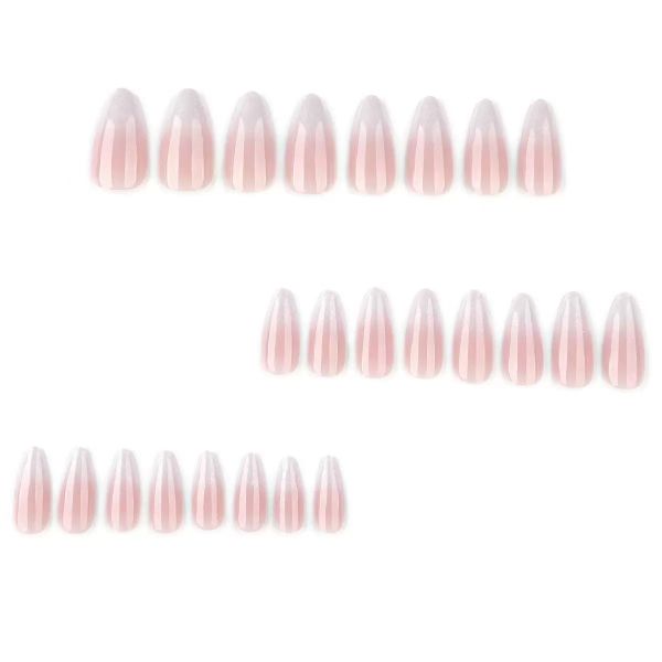 French Gradient Pink Nail Art With Almond Shaped False Nails