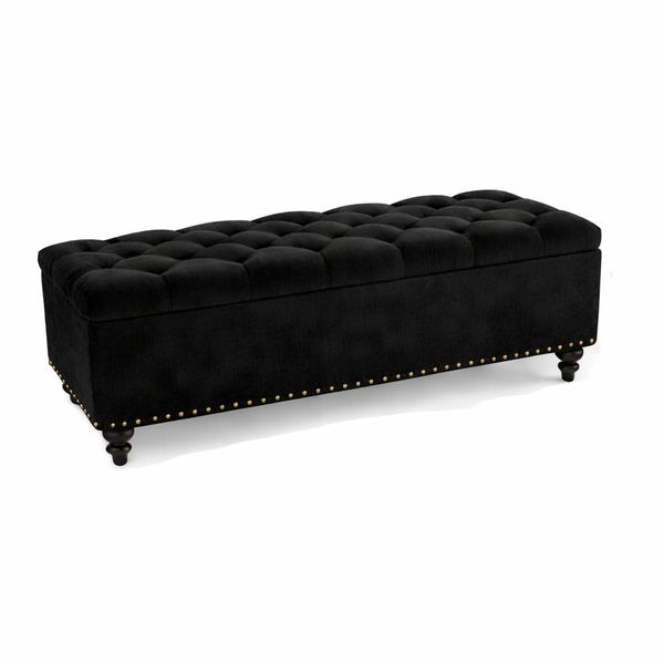 Furnity - Luna Classic Tufted Upholstered Storage Ottoman - White Velvet
