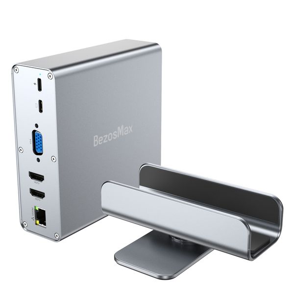 BezosMax 13 in 1 USB C Docking Station with Stable 360 Swivel Base Stand
