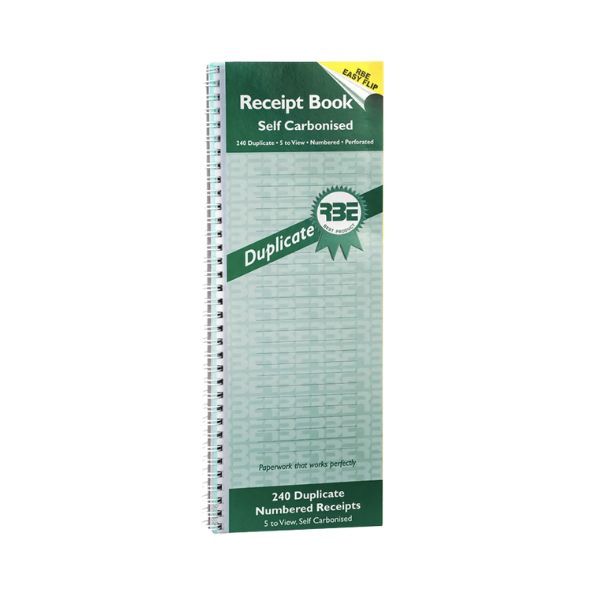 RBE- Duplicate Numbered Receipt Book Printed 111mm x 300mm 240 Pages x 1