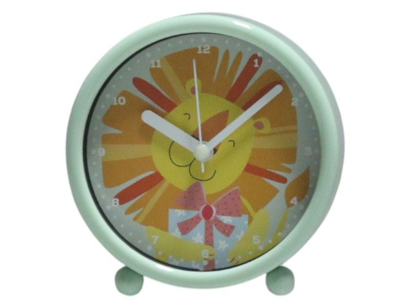 Green Kids Desk Battery Powered Analogue Clock with Lion Motif 10.8cm