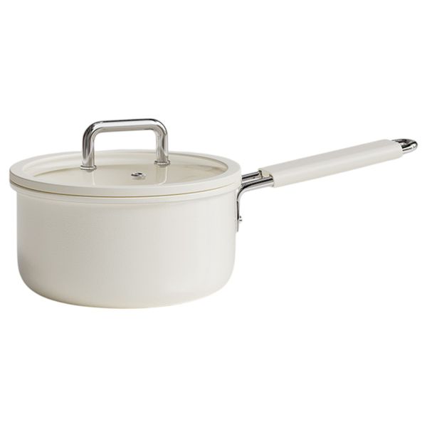 Ceramic Non-Stick Pot With Glass Lid &amp; Heat-Resistant Handle - Milk White