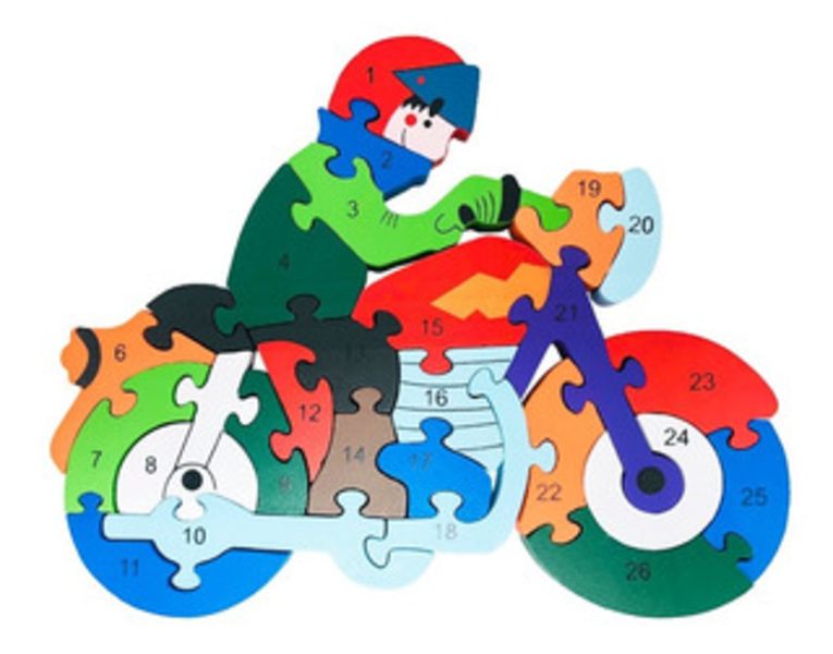 Edu - Motorbike Wooden Block ABC / 123 Puzzle
