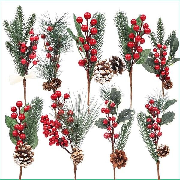 Luxurious DIY Christmas red berry stems set of 8 .