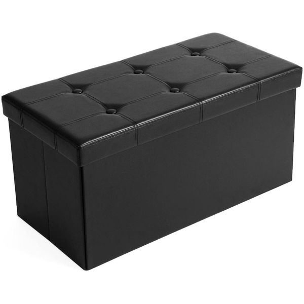 Songmics Foldable Medium Storage Ottoman Bench, Black