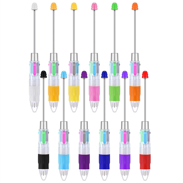 12 Pcs Multicolor Beadable Pens 4In1 Colored Beads Pen