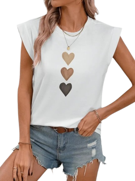 Heart Print V Neck T-Shirt