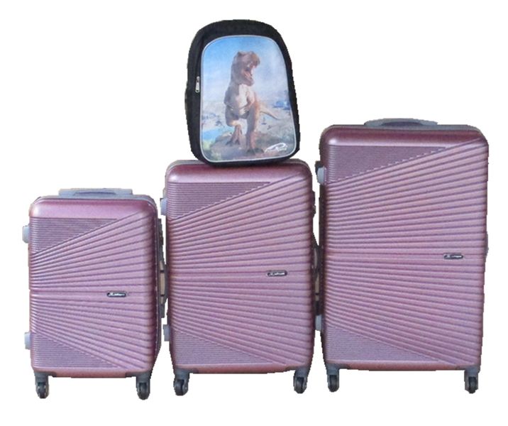 Pink 3-Piece ABS Luggage Set + Dinosaur Print Backpack