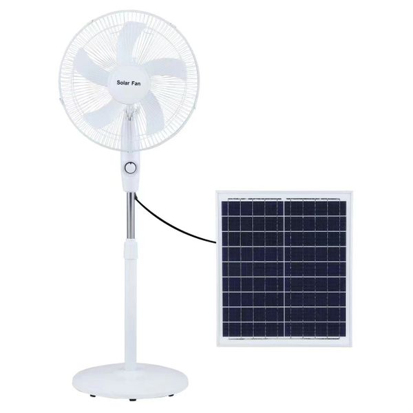 Solar Standing Pedestal Fan Lithium Rechargeable Battery 12w Panel