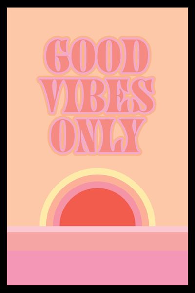 Motivational - Good Vibes Only Sunset Poster with Black Frame