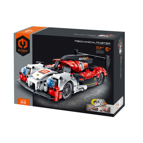 Pull-back Supercar Construction Set - Red &amp; White - 472 pieces