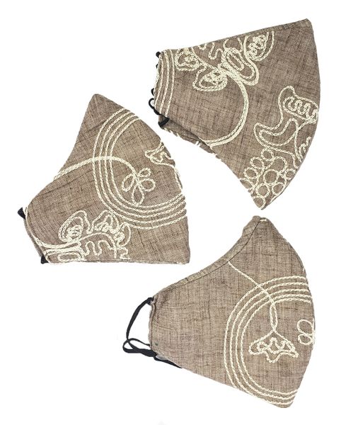 UB Creative 5 Ply 3 Pack Reusable Face Mask Embroidery Taupe