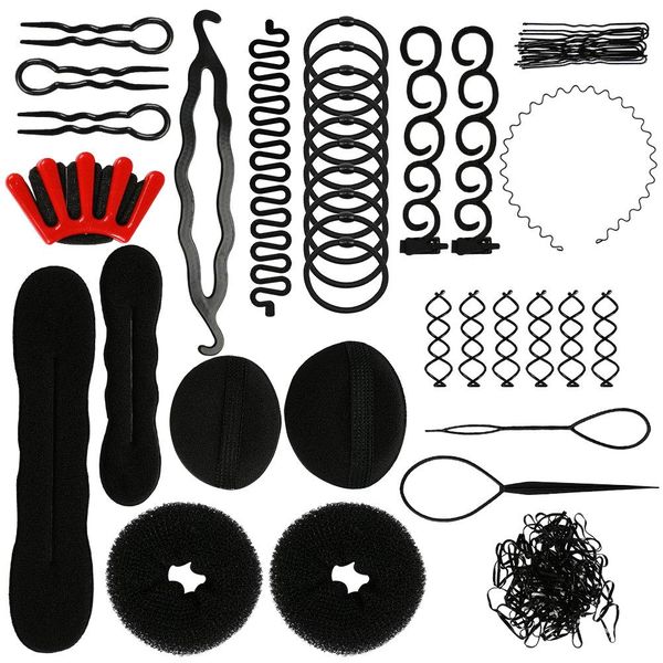 52PCS Hair Hairstyles Set Making Braid Hairdressing Tool Bun Maker Clip Pad