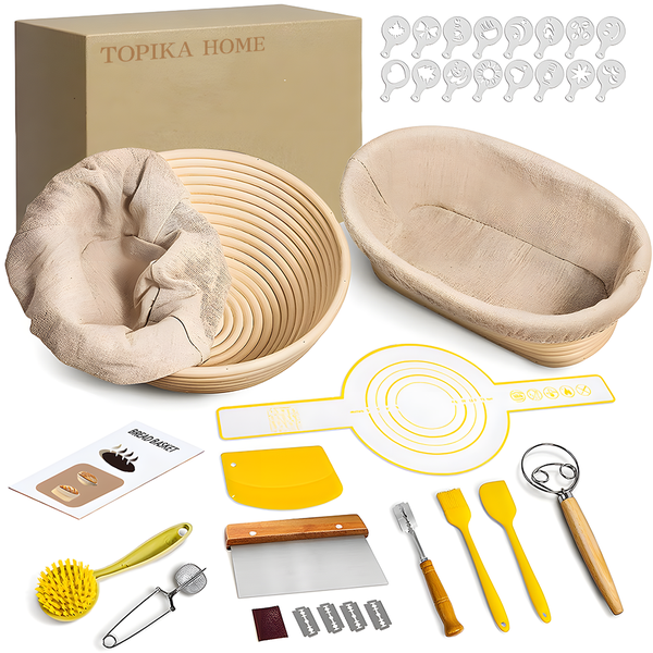 Topika - Bread Proofing Basket Set, Baking Supplies Kit for Sourdough Bread