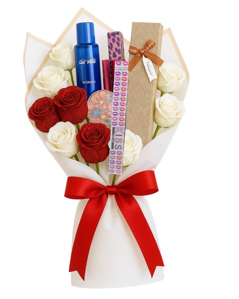 Bouquet of Gifts - Roses &amp; Treasures - Red &amp; White Edition