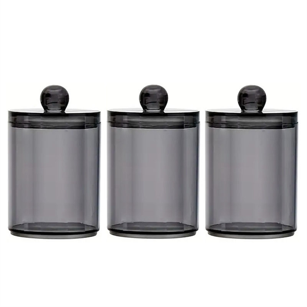 3 Pack Qtip Dispenser Jars Bathroom Jar Black Plastic Holder