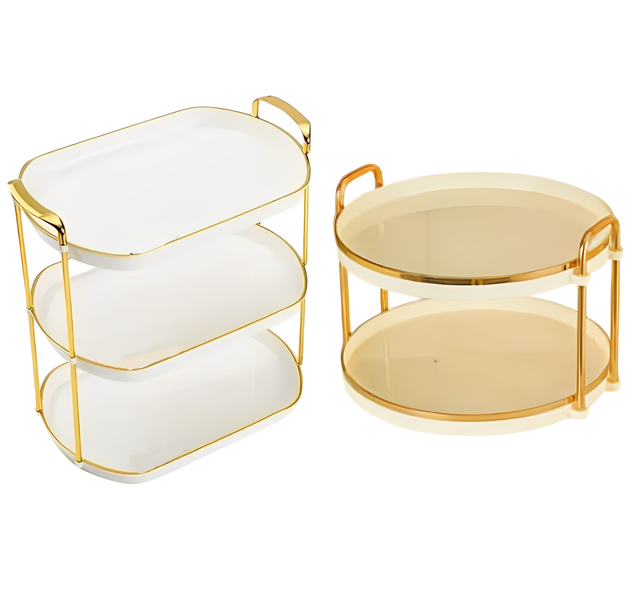 2-Tier Counter Tray and 3-Tier Oval Double Handle Tray Combo Set