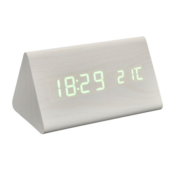 Wood Style White Triangular Light Green LED Digital Clock (MT1905-W-LG)