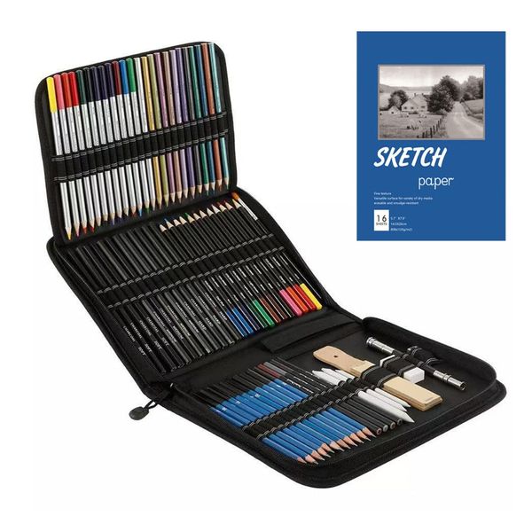 Nerdy Admin - 72 Pcs Professional Sketching Kit Set - Black