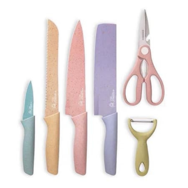 6 Piece Pastel Corrugated Kitchen Knife Set - ER0278