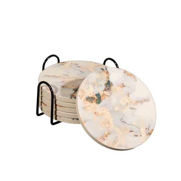 Ceramic Coasters with Premium Finish &amp; Cork Base (Set of 6)