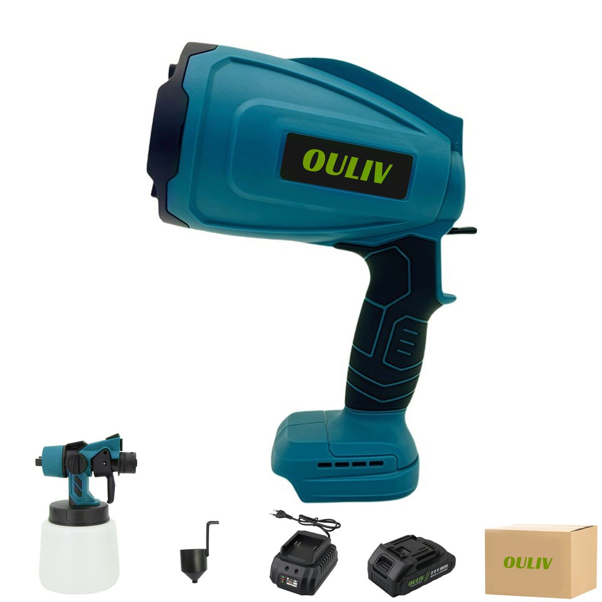 OULIV Lithium Electric Spray Gun 800ml,700W,Cordless,With Battery&Charger