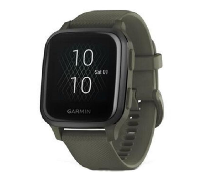 Garmin Venu Sq Music Edition - Slate Aluminium Bezel with Moss Case and Silicone Band