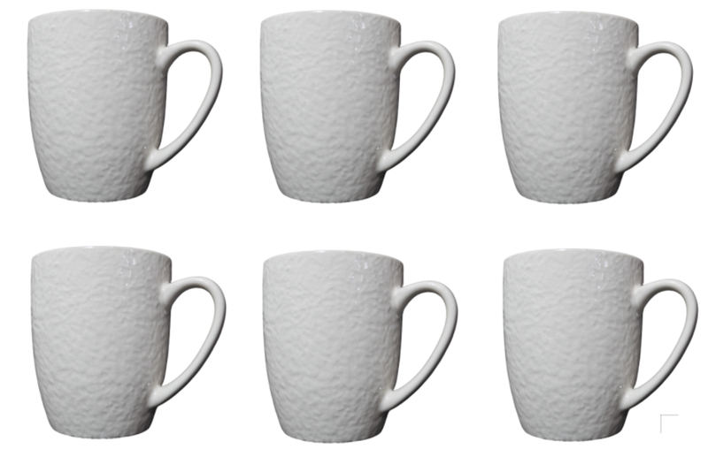 Mug 6 Piece 15Oz White Embossed
