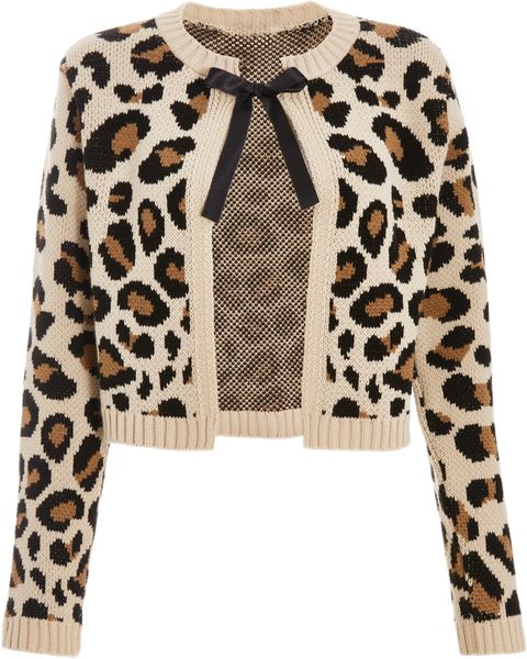 Quiz - Women Cream Leopard Print Knit Cardigan