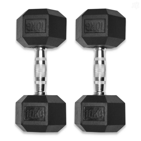 Set Of 2 In One 10kg Exercising Rubber Hex Dumbbells