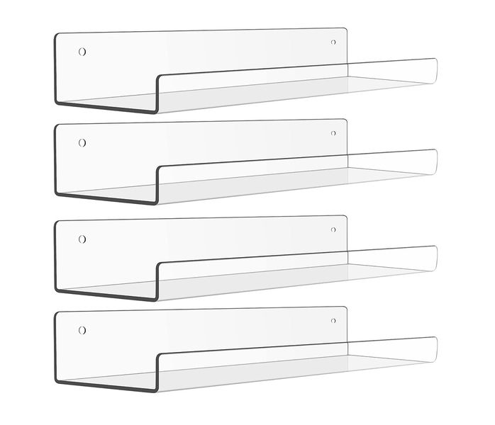 4-Pack 15" Clear Acrylic Floating Wall Shelves for Any Room Storage &amp; Decor