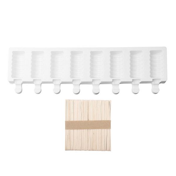 8 Cavity Tango Pattern Ice Cream Mould With 50 Popsicle Sticks - White