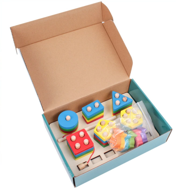 2-in-1 Wooden Sorter Game with 6 Columns - Magnetic Rod and Fish