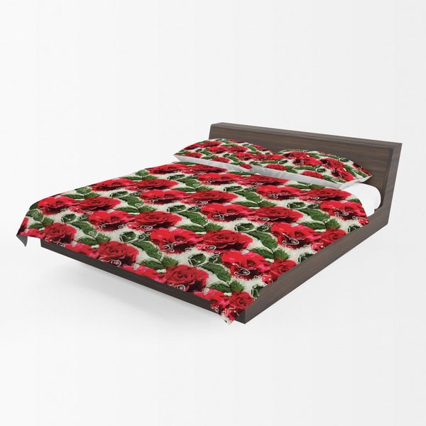 Red Rosses and Pearls Duvet Cover Set