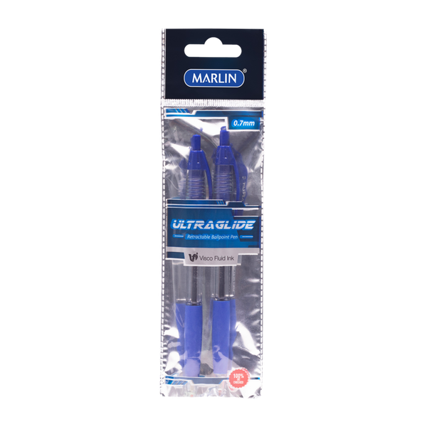 Marlin -Set Of 2 Ultraglide Retractable Ballpoint Pens -Blue (Pack Of 12)