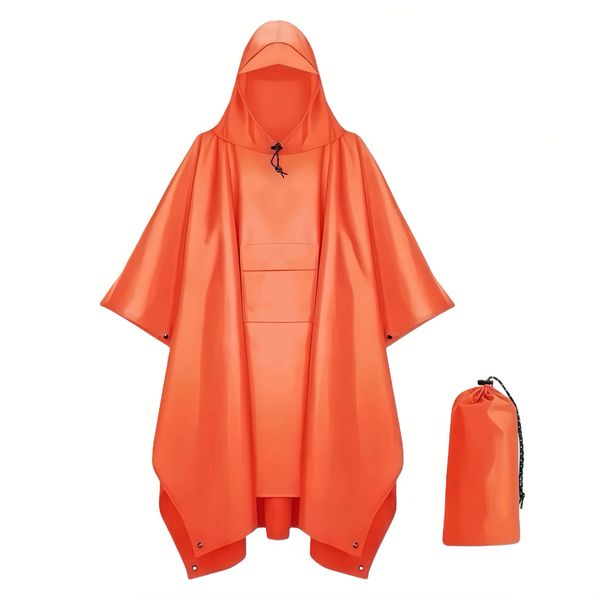 Plus Size Adult Rain Poncho with Hood, Tactical Ponchos Adult for Camping