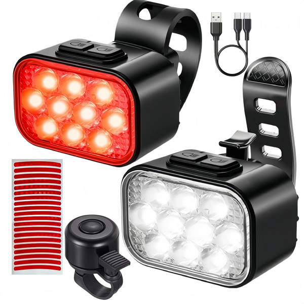 Kemei USB Rechargeable Bike Light Set Front&amp;Rear,9-Speed Control,Waterproof