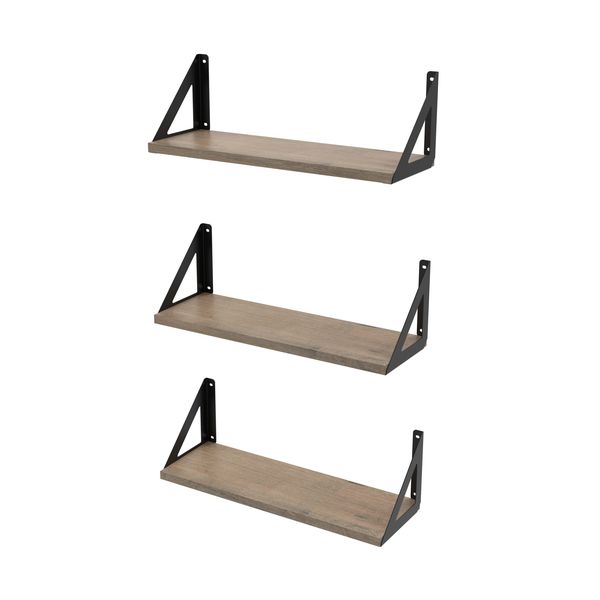 010Products Wall Mount Shelves Set of 3 for Home / Office - Woodgrain