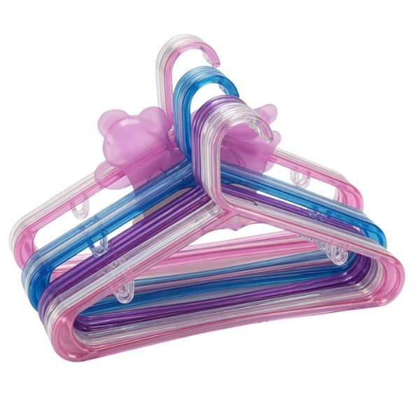 Pack of 3 Transparent Colorful Plastic Clothes Hangers - Bear Hook Design