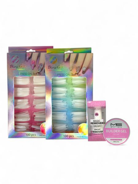 Artificial Nail Set - Press-On Nails with UV Gel &amp; Soak-Off Remover