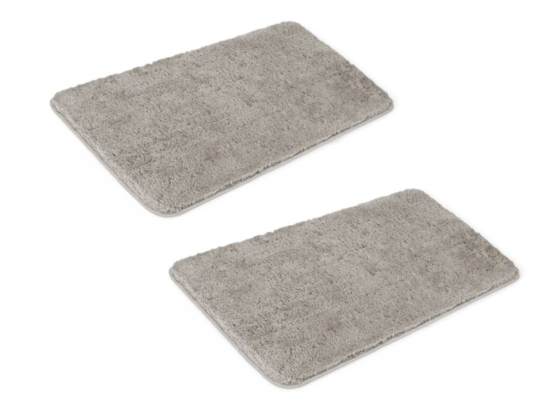 Luxury Khaki Super Absorbent Non-Slip Shaggy Bath Mat - 70 x 45cm - 2 Pack